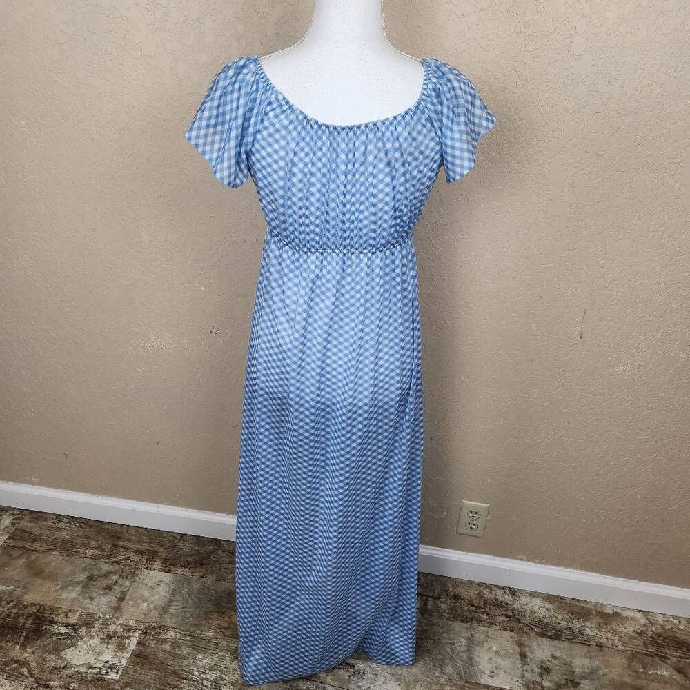 VINTAGE Sears Blue and White Nightgown and Matching Robe Set Size 36 (S) 7396